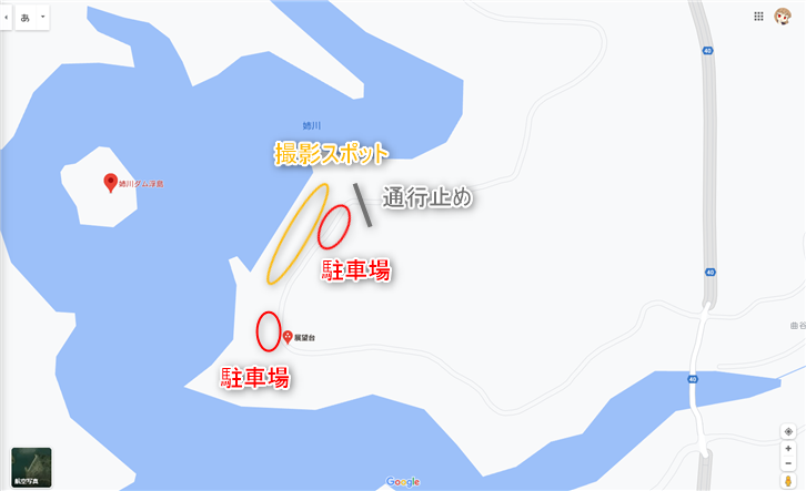 姉川ダム浮島 駐車場地図